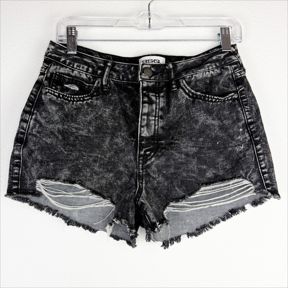 RSQ Womens Vintage High Rise Black Acid Wash Distressed Denim Shorts Size 29